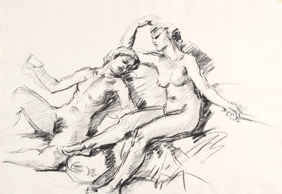 The Tracian Women; charcoal on paper, 41 x 59 cm, 2012